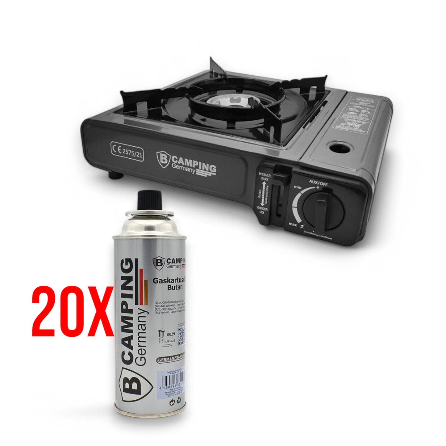 Gaskocher Campingkocher mit Koffer & Sicherheits-System – Piezo-Zündung – 2,1 kW