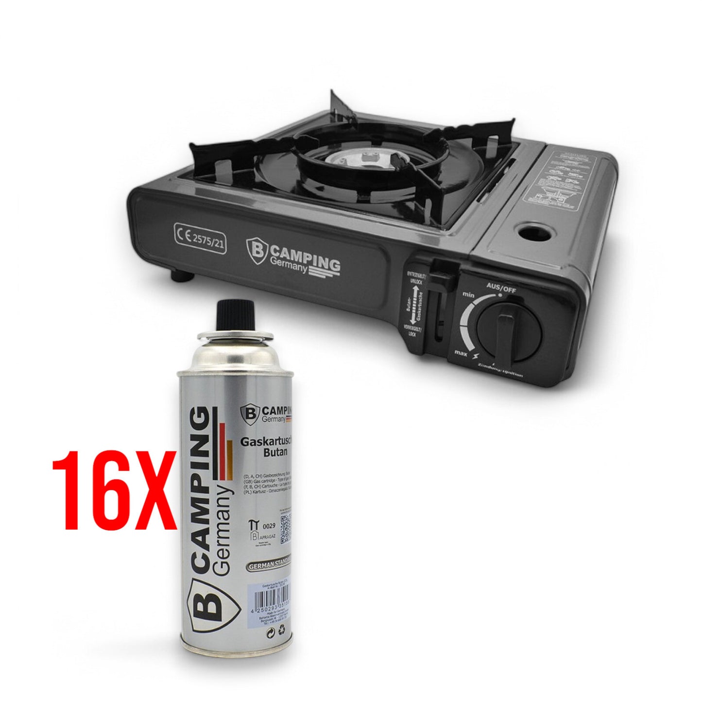 Gaskocher Campingkocher mit Koffer & Sicherheits-System – Piezo-Zündung – 2,1 kW