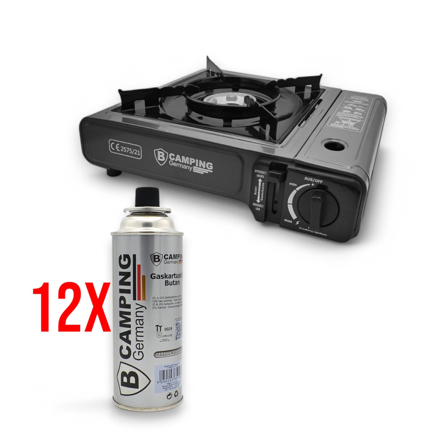 Gaskocher Campingkocher mit Koffer & Sicherheits-System – Piezo-Zündung – 2,1 kW