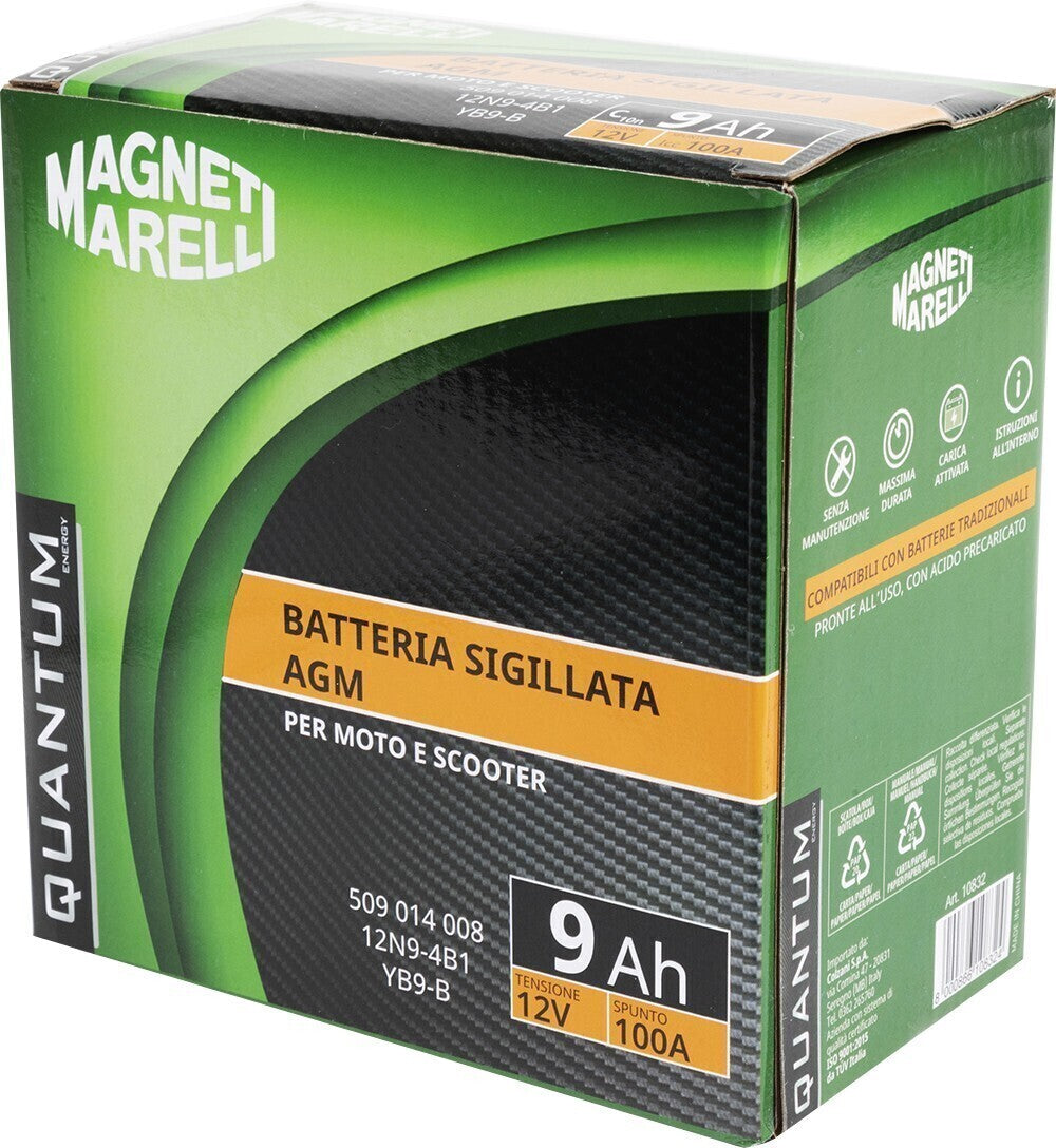 Autobatterie QUANTUM ENERGY Magneti Marelli 12V 9Ah 100A AGM Starterbatterie
