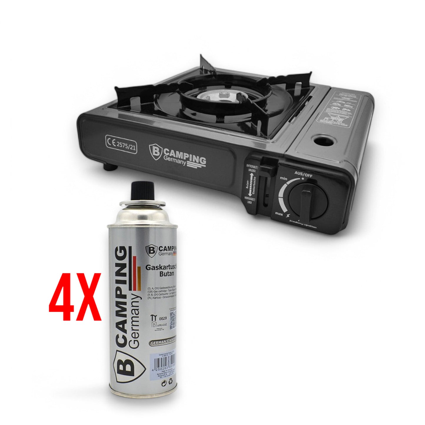 Gaskocher Campingkocher mit Koffer & Sicherheits-System – Piezo-Zündung – 2,1 kW