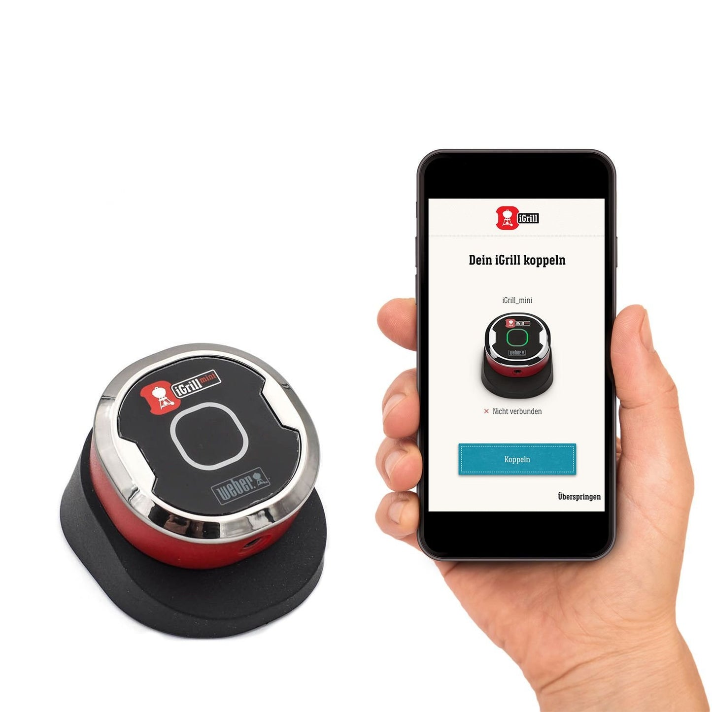 Weber iGrill Mini - intelligentes Fleischthermometer mit Bluetooth inkl. Fühler, Kontrolle per Smartphone App, Magnethalterung am Gehäuse, platzsparend (7220)