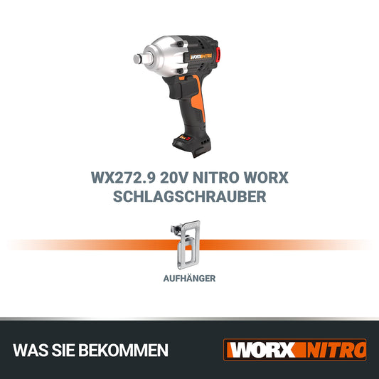 WORX WX272.9 Nitro Bürstenloser Akku Schlagschrauber 20V - 300Nm, Mit Variablem 3-Gang-Getriebe Und LED-Licht - Ideal Für Diverse Schraubarbeiten - Ohne Akku Und Ladegerät