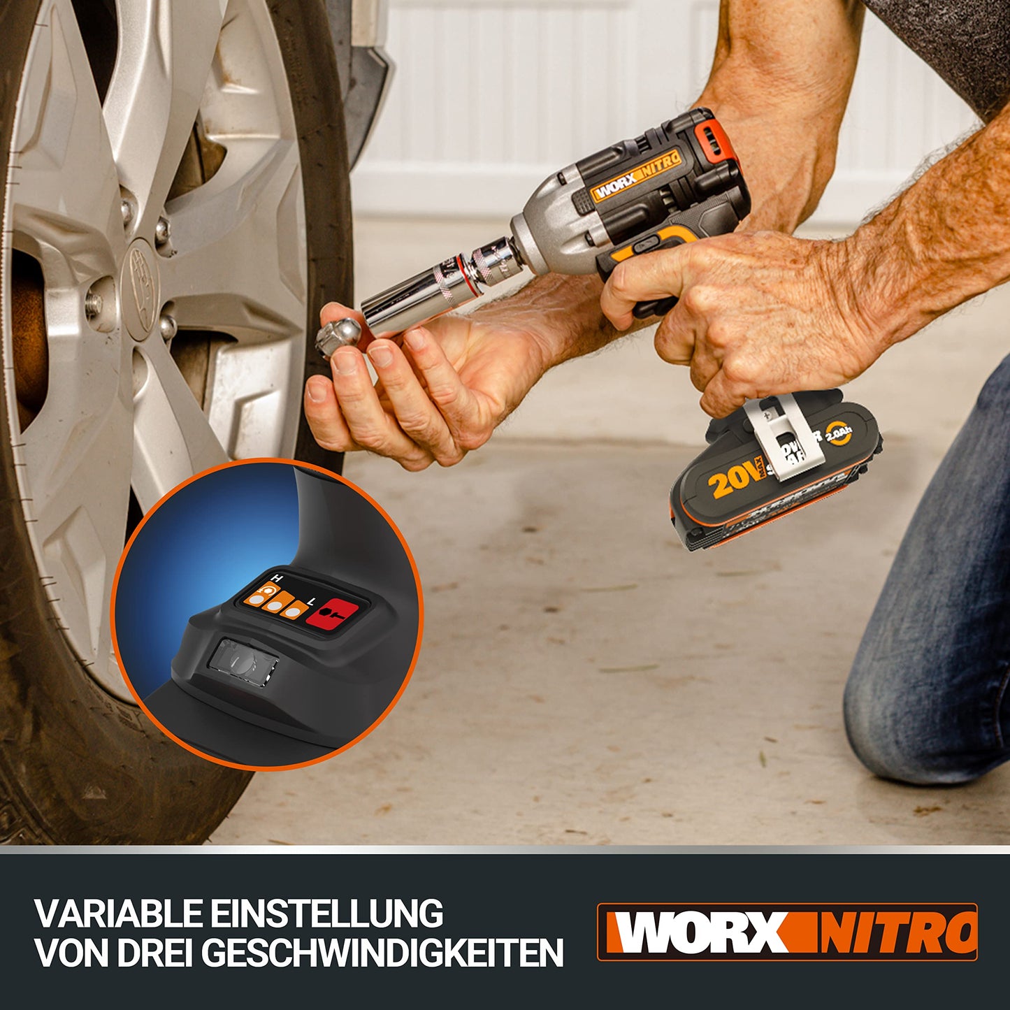 WORX WX272.9 Nitro Bürstenloser Akku Schlagschrauber 20V - 300Nm, Mit Variablem 3-Gang-Getriebe Und LED-Licht - Ideal Für Diverse Schraubarbeiten - Ohne Akku Und Ladegerät