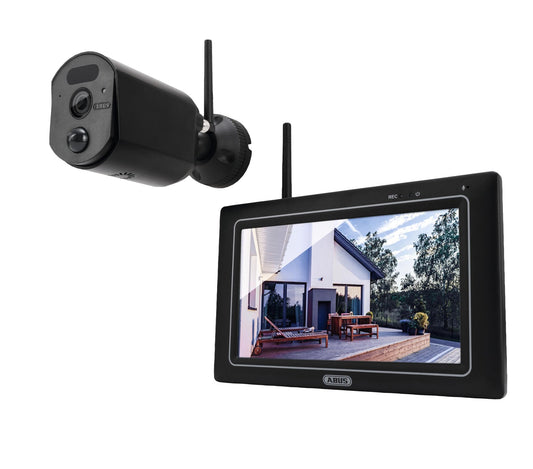 ABUS Überwachungskamera EasyLook BasicSet PPDF17000 – Kamera + tragbarer Monitor mit Touchscreen - einfache Handhabung, Alarm- und Aufnahme-Modus, Gegensprechfunktion, Nachtsicht, Schwarz, 1080p