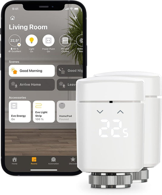 🌡️ Eve Thermo – 2er Set | Smartes Heizkörperthermostat mit LED-Display & Apple
