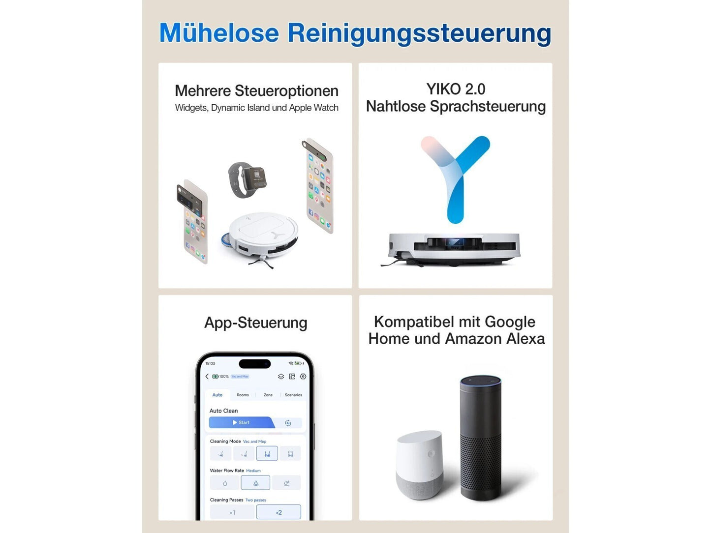 ECOVACS DEEBOT T50 PRO Omni Saugroboter mit Wischfunktion, Ausfahrende Seitenbürste und Wischmopp, 15.000 Pa, T30 PRO OMNI-Upgrade, Auto Zugabe von Reinigungslösung, Moppwäsche mit 75°C heißem Wasser
