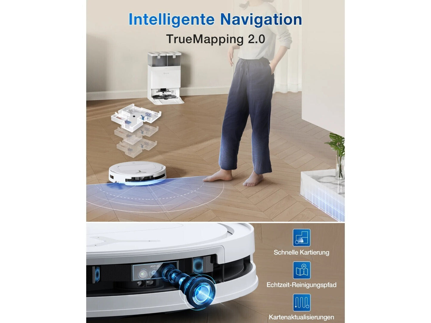ECOVACS DEEBOT T50 PRO Omni Saugroboter mit Wischfunktion, Ausfahrende Seitenbürste und Wischmopp, 15.000 Pa, T30 PRO OMNI-Upgrade, Auto Zugabe von Reinigungslösung, Moppwäsche mit 75°C heißem Wasser