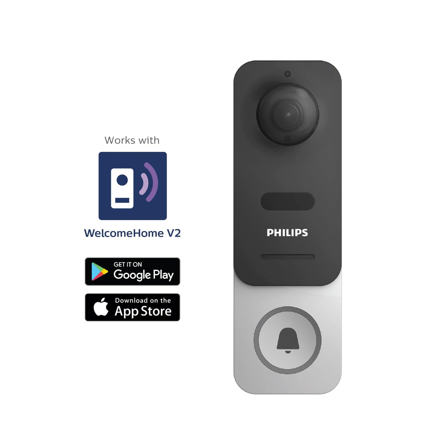 Philips WelcomeEye Link, intelligente Videotürklingel mit Kamera, videosprechanlage , Smartphone-App,WiFi 20 meter , Nachtsicht, 160°-Weitwinkel-Full-HD-Kamera (1080p), batteriebetrieben, 2-Wege-Audio