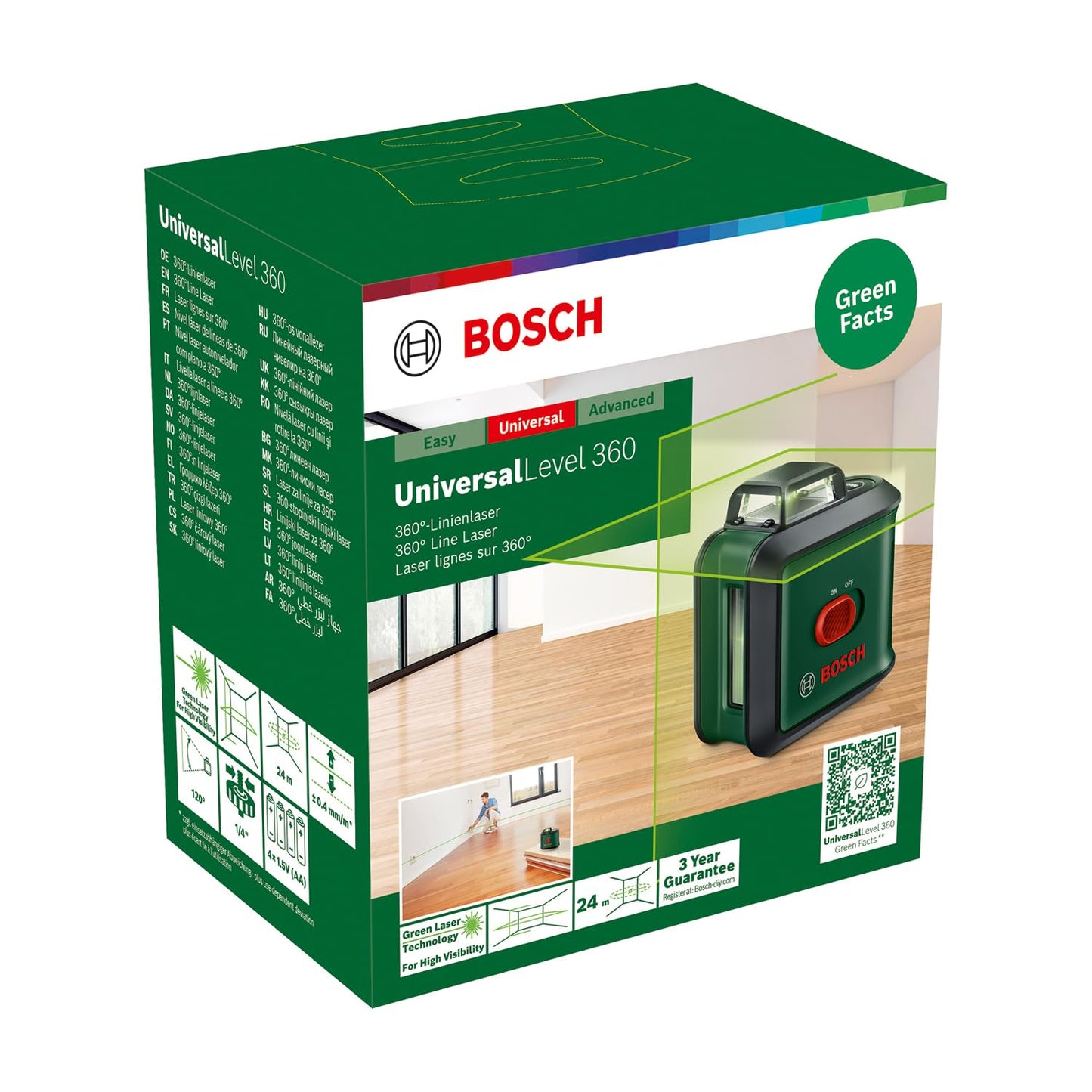 Bosch Kreuzlinienlaser UniversalLevel 360 (vertikale + horizintale Laserlinien inkl. 360° zum Ausrichten im ganzen Raum, im Karton)