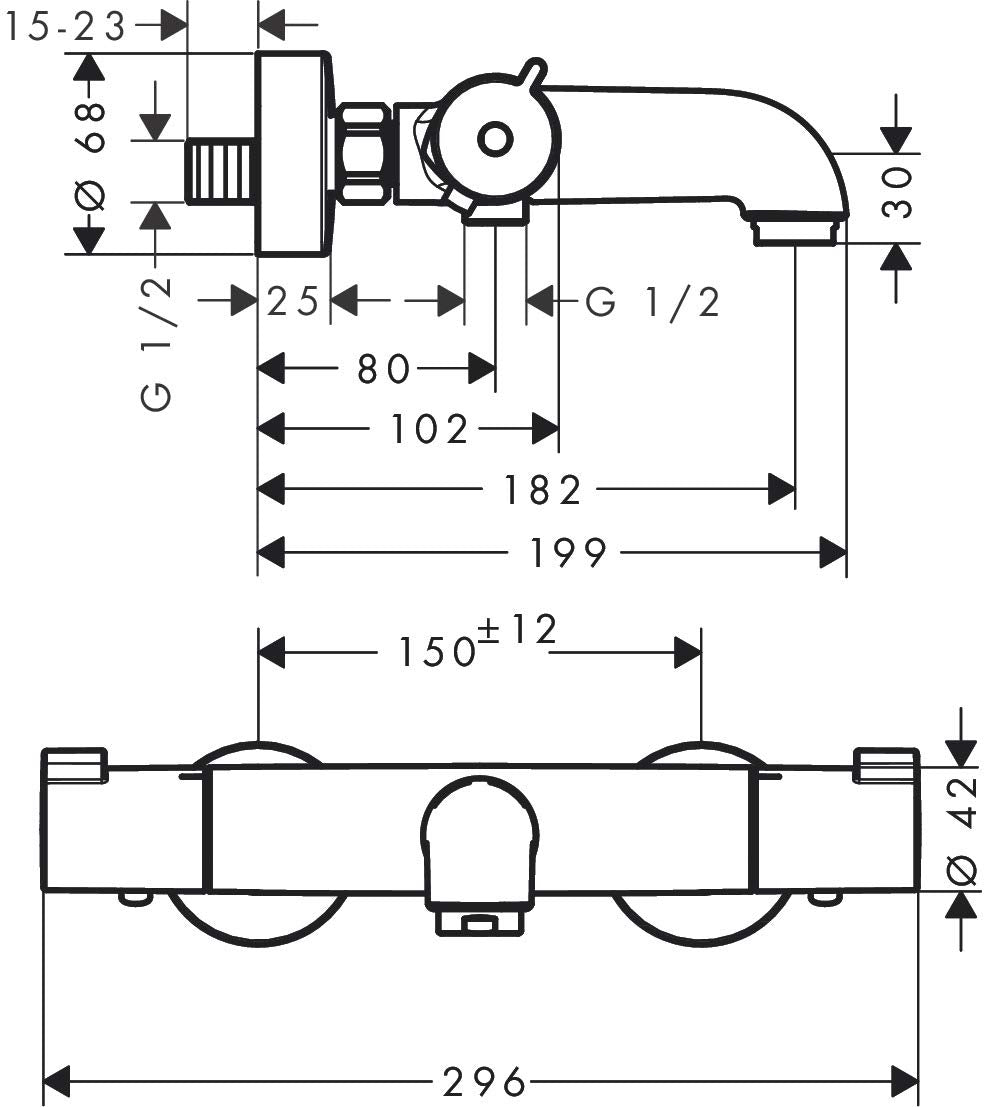 Hansgrohe MyFox 13154000 Badewannen-Thermostatmischer, Chrom, 29, 6 x 19, 9 x 4, 2 cm