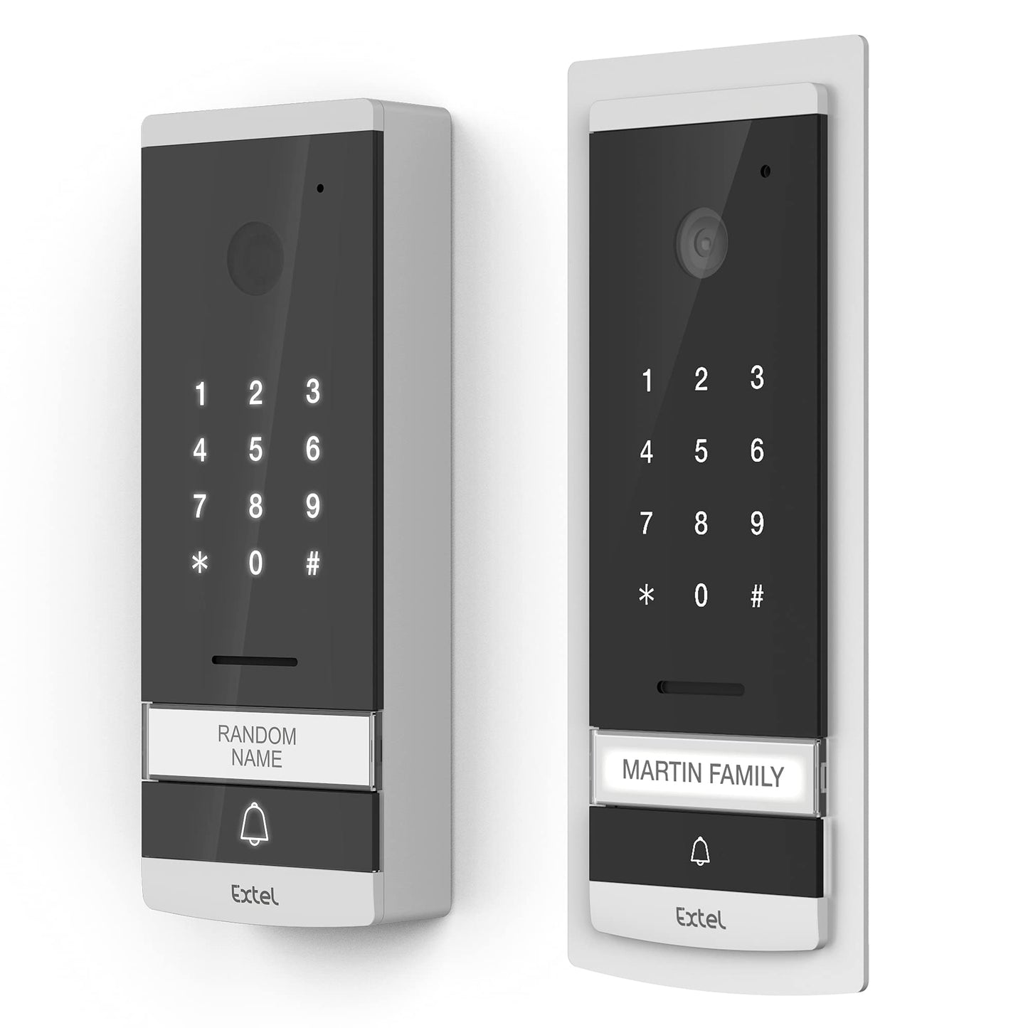 EXTEL Code Video-Türsprechanlage, mit Kamera, mit Codetastatur, 7 Zoll Monitor im Spiegeldesign, 2-Draht-Anschluss, 2-Familienhaus, erweiterbar, einfache Installation, Nachtsicht