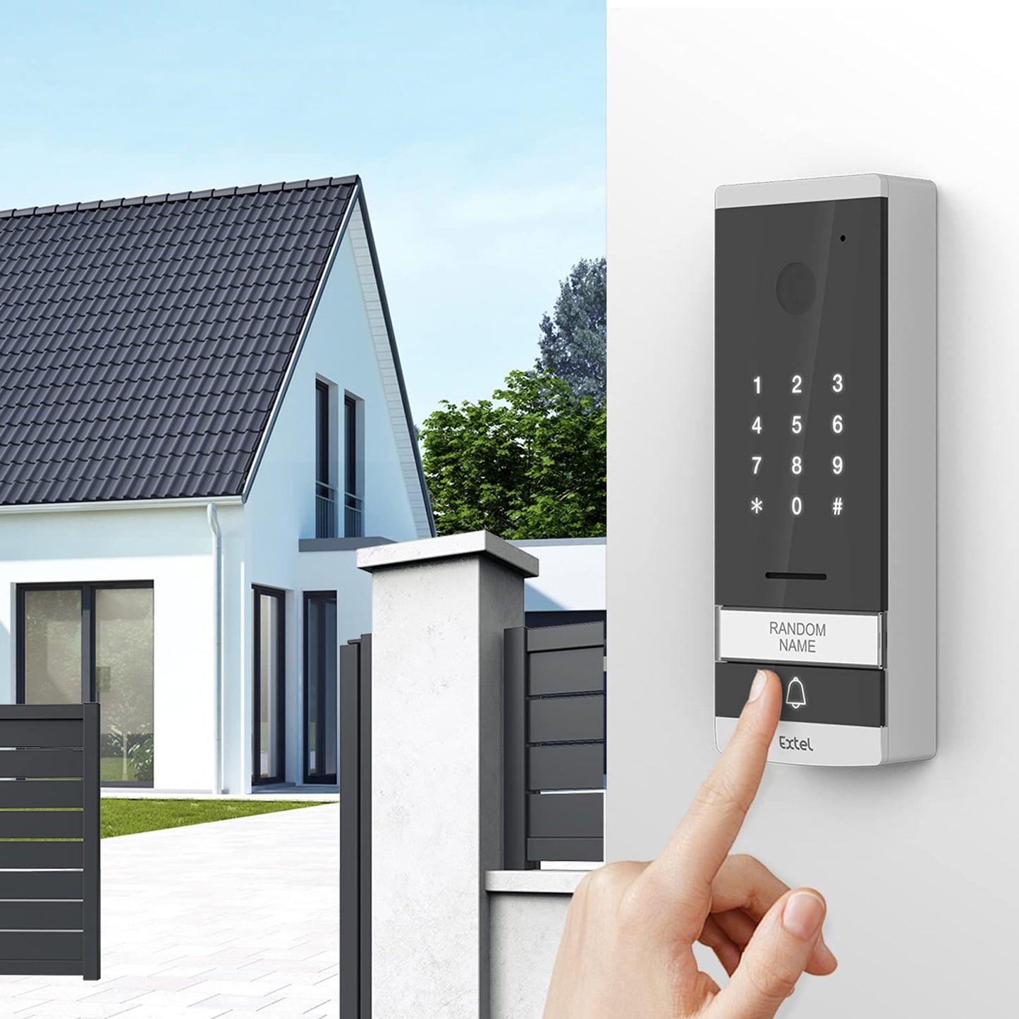 EXTEL Code Video-Türsprechanlage, mit Kamera, mit Codetastatur, 7 Zoll Monitor im Spiegeldesign, 2-Draht-Anschluss, 2-Familienhaus, erweiterbar, einfache Installation, Nachtsicht