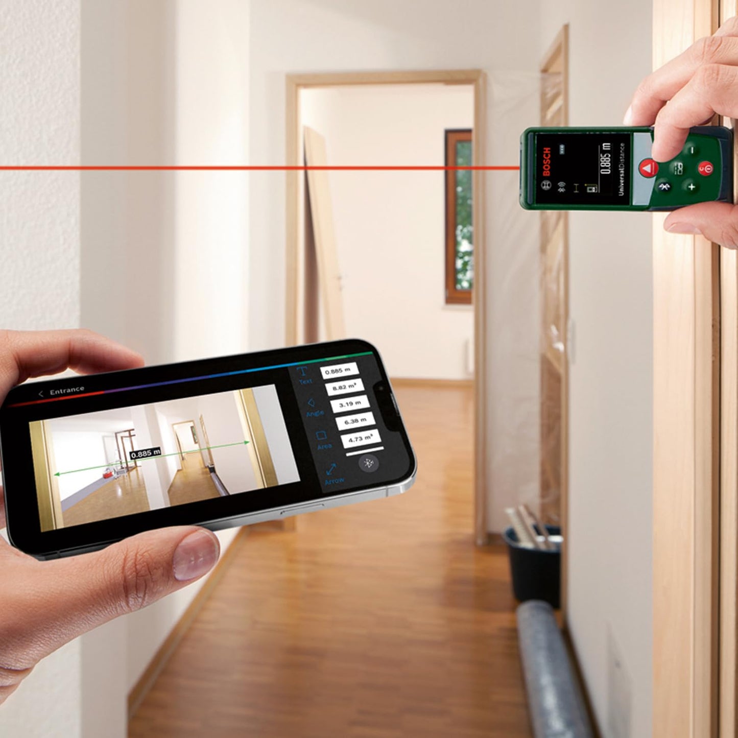 Bosch Laserentfernungsmesser UniversalDistance 50C (Distanz bis 50m präzise messen, Bluetooth-Konnektivität, Messfunktionen, im Karton)