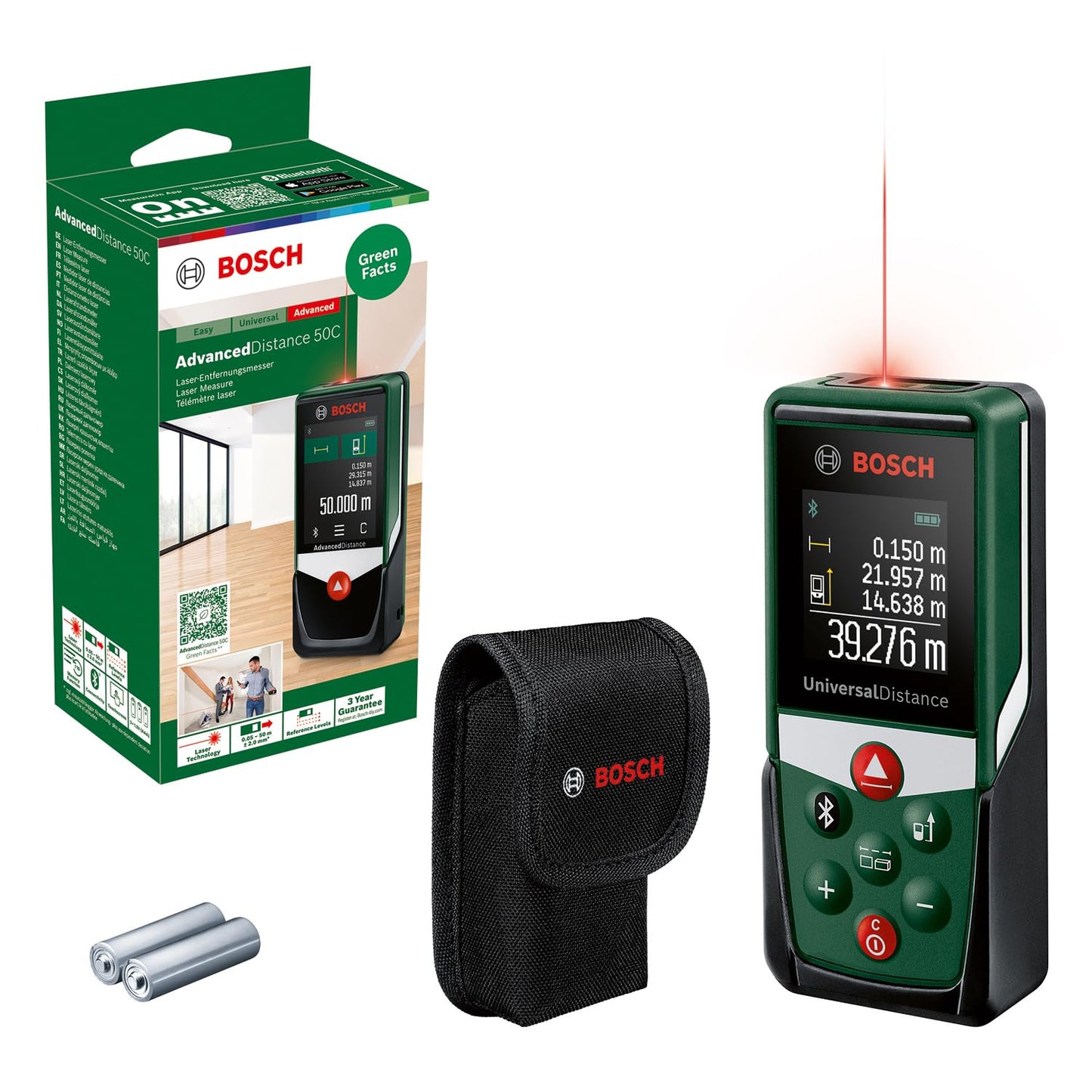 Bosch Laserentfernungsmesser UniversalDistance 50C (Distanz bis 50m präzise messen, Bluetooth-Konnektivität, Messfunktionen, im Karton)