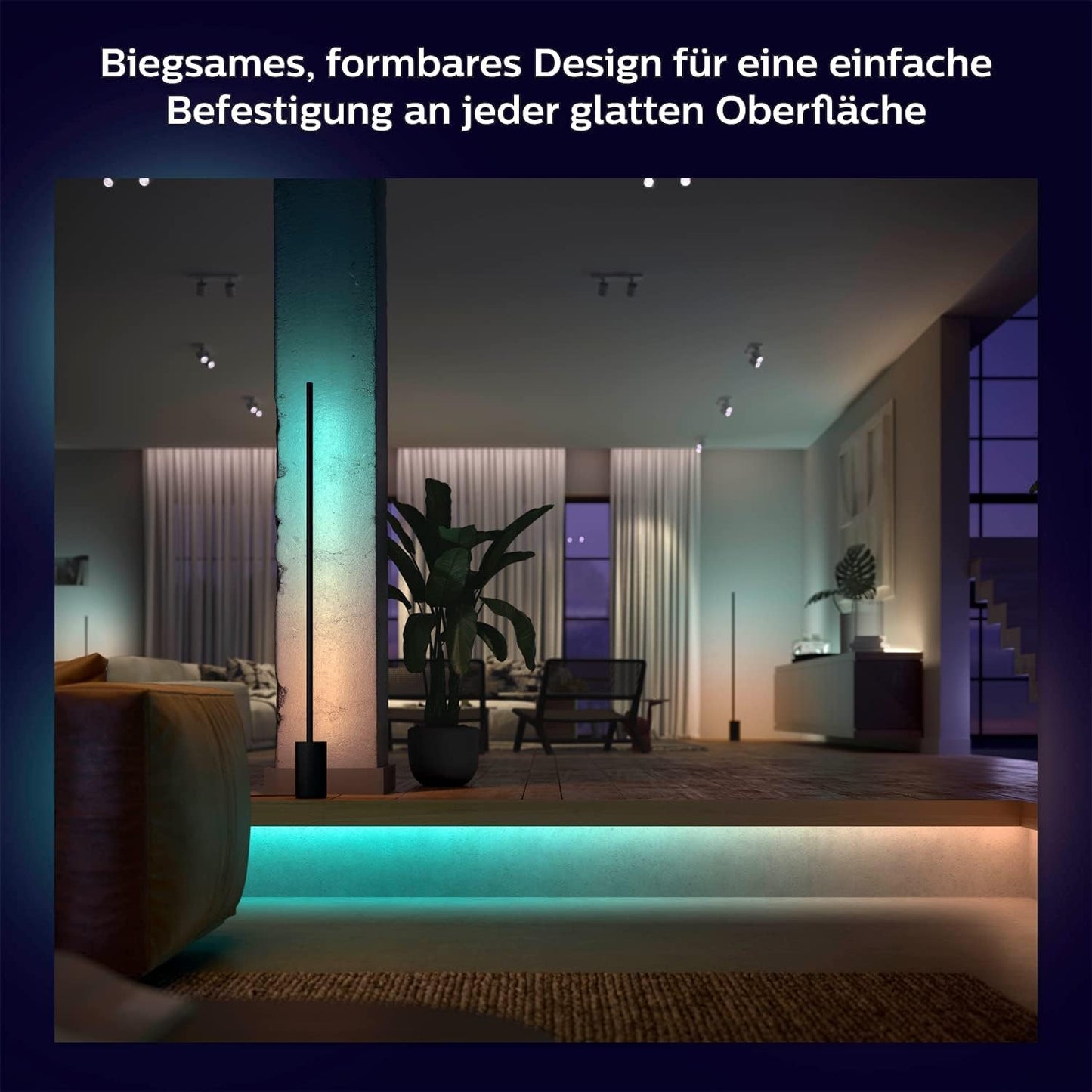 Philips Hue White & Color Ambiance Gradient Lightstrip Erweiterung (1 m), dimmbarer LED Streifen für das Hue Lichtsystem mit 16 Mio. Farben, Farbverläufen, smarte Lichtsteuerung über Sprache oder App