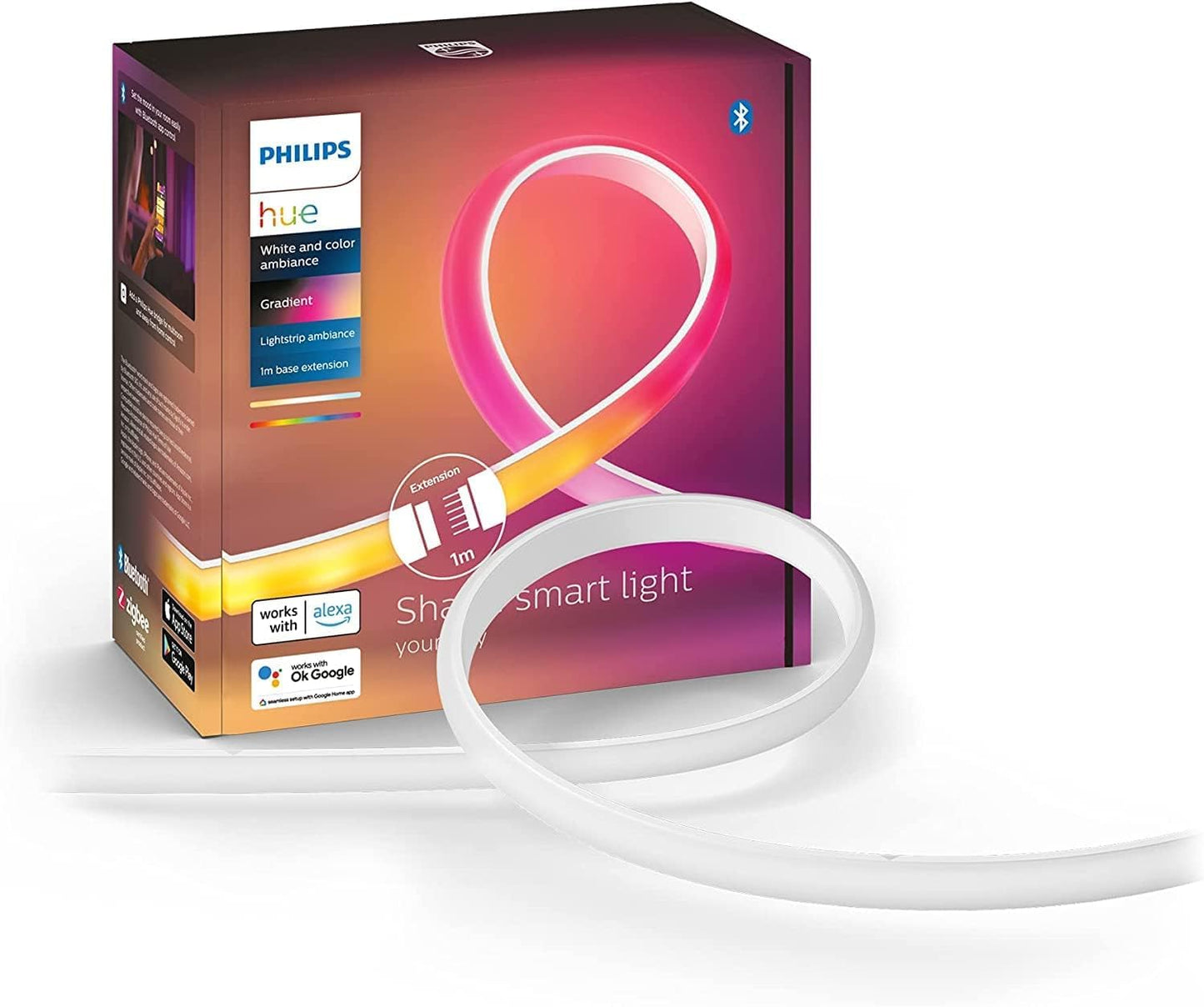 Philips Hue White & Color Ambiance Gradient Lightstrip Erweiterung (1 m), dimmbarer LED Streifen für das Hue Lichtsystem mit 16 Mio. Farben, Farbverläufen, smarte Lichtsteuerung über Sprache oder App