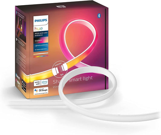 Philips Hue White & Color Ambiance Gradient Lightstrip Erweiterung (1 m), dimmbarer LED Streifen für das Hue Lichtsystem mit 16 Mio. Farben, Farbverläufen, smarte Lichtsteuerung über Sprache oder App