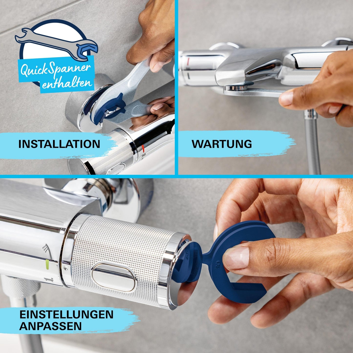 GROHE Precision Feel, Duscharmatur, wassersparend (Thermostat hält Temperatur konstant, Mischbatterie mit kühler Oberfläche, Sicherheitssperre 38°C, Anti-Rutsch Griffe, mit 3in1 Tool), chrom, 34790000