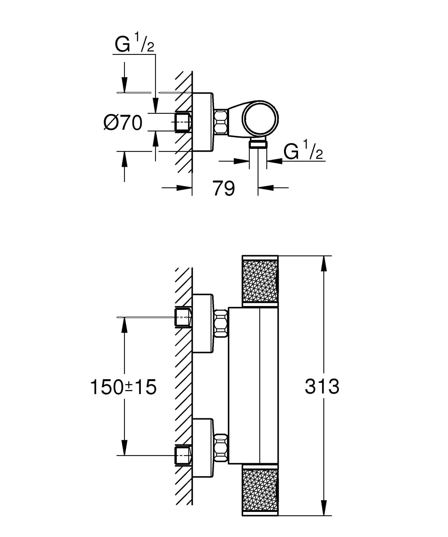 GROHE Precision Feel, Duscharmatur, wassersparend (Thermostat hält Temperatur konstant, Mischbatterie mit kühler Oberfläche, Sicherheitssperre 38°C, Anti-Rutsch Griffe, mit 3in1 Tool), chrom, 34790000