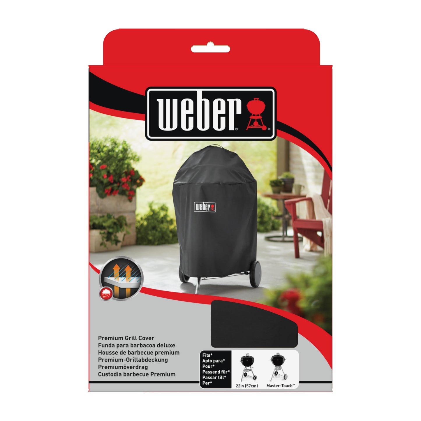 Weber Premium Grillabdeckhaube für Ø 57cm Holzkohlegrills, atmungsaktiv UV- & wasserbeständig, Schutz for Wind & Wetter, mit Klettverschluss zum Befestigen, leicht, Grillcover - Schwarz (7143)