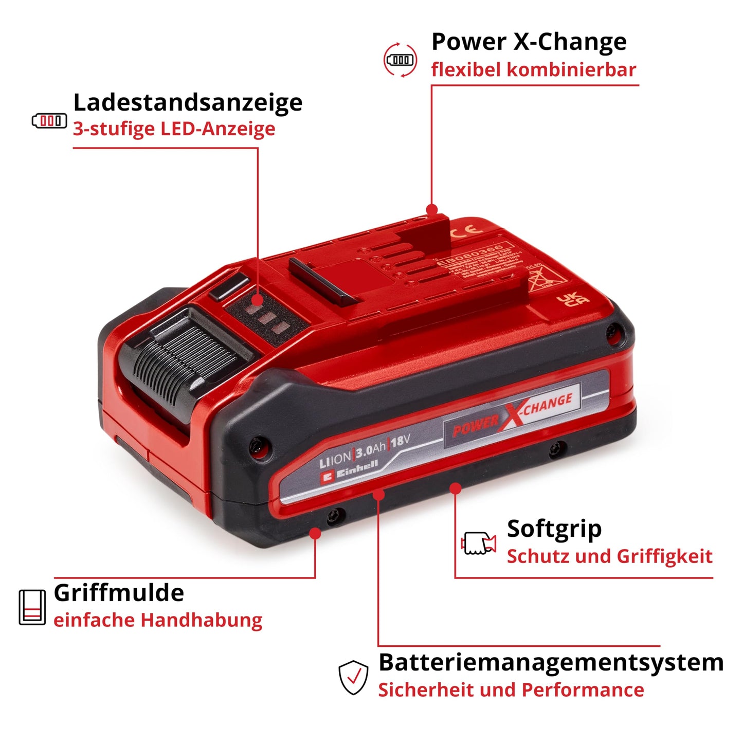 Original Einhell 18V 3,0 Ah Power X-Change PLUS (18V Akku, universell verwendbar für alle PXC-Geräte, ohne Selbstentladung, 3-Stufen-LED Ladestandskontrolle, angepasste Ladezyklen, ohne Ladegerät)