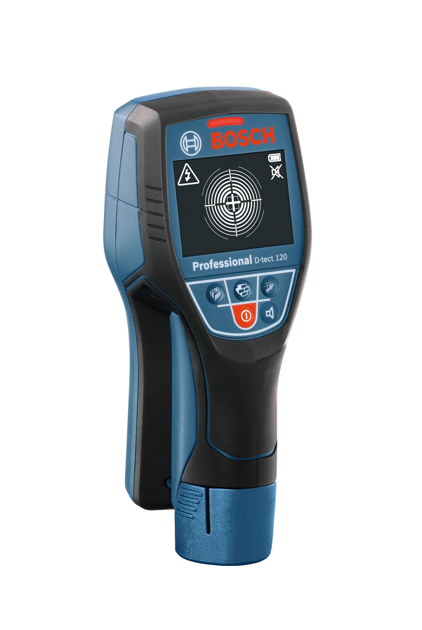 Bosch Professional Ortungsgerät D-tect 120 (4 x AA Batterien, max. Ortungstiefe für Kunststoffrohre/Holzunterkonstruktion/spannungsführende Leitungen/Eisenmetalle: 60/38/60/120/120 mm, Schutztasche)
