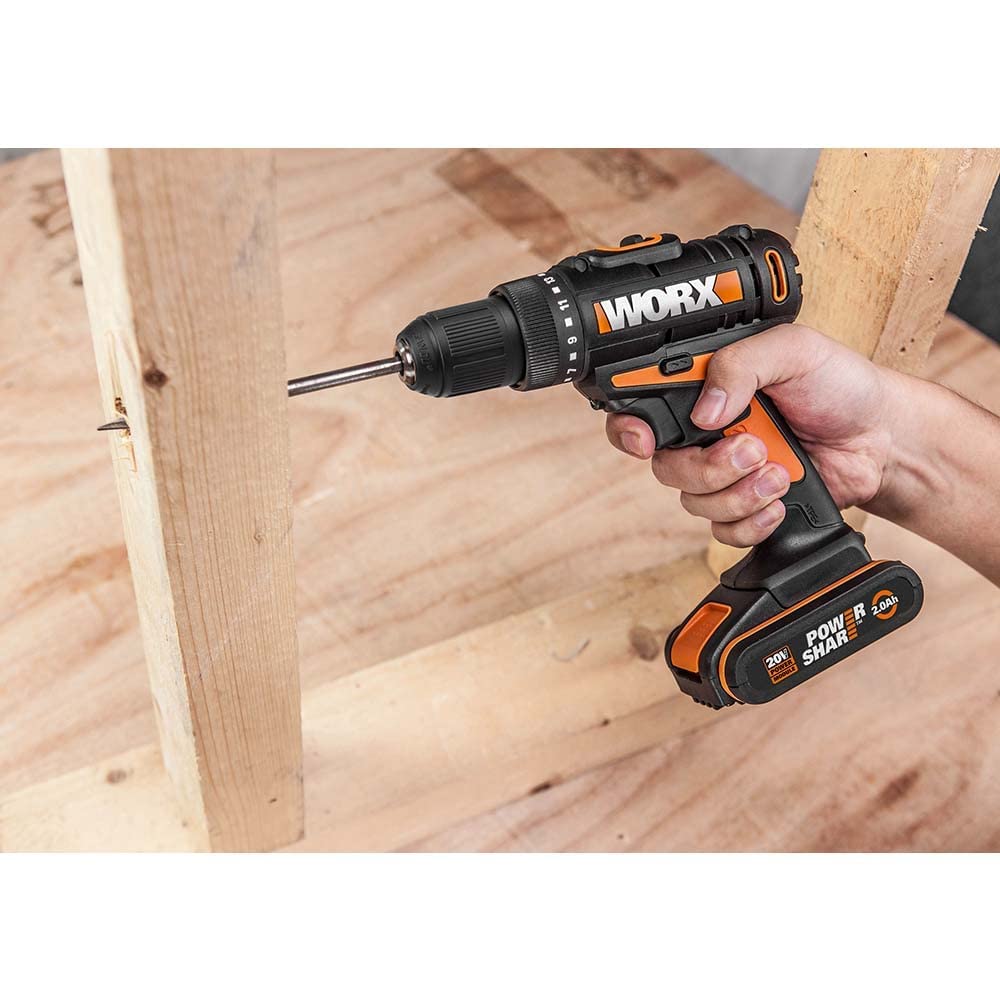WORX WX183.9 Akkuschrauber 20V-50Nm, 2-Gang-Getriebe und LED-Licht – Akkubohrschrauber Set zum Bohren und Schrauben ohne Akku und Ladegerät, 20 V