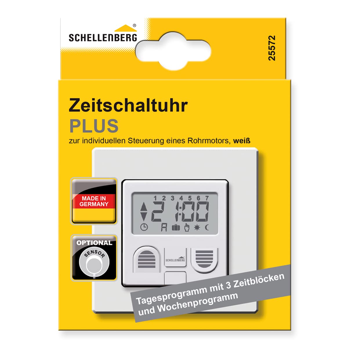 Schellenberg 25572 Zeitschaltuhr PLUS zur Rolladensteuerung mit Display, Wandtaster für Unterputzmontage, Programmierbare Automatik mit u.a. Tagesprogramm, Zufallsfunktion
