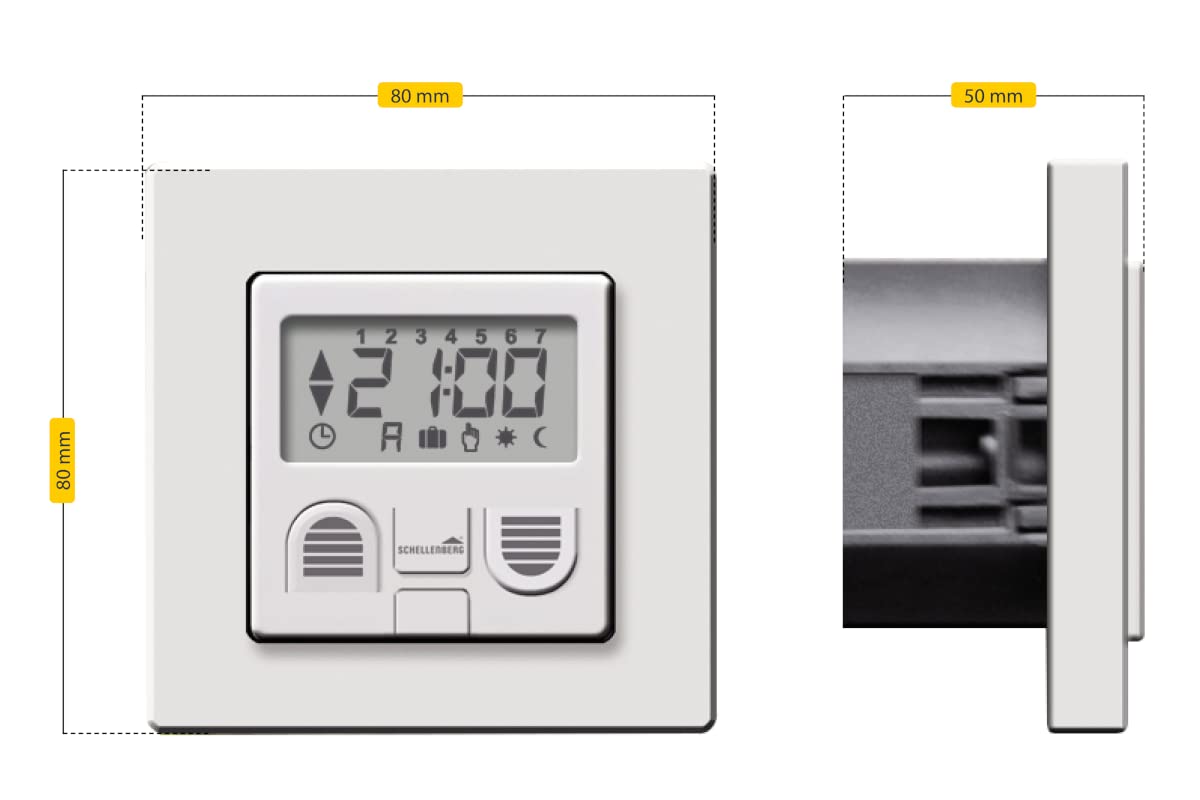Schellenberg 25572 Zeitschaltuhr PLUS zur Rolladensteuerung mit Display, Wandtaster für Unterputzmontage, Programmierbare Automatik mit u.a. Tagesprogramm, Zufallsfunktion