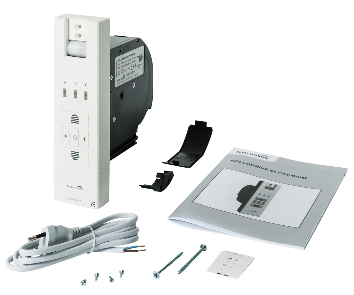 Schellenberg 22767 Elektrischer Gurtwickler mit Funk RolloDrive 65 Premium, geeignet für Smart-Home, Funkgurtwickler bis 6 m² Rollladenfläche, 45 kg Zugkraft, Unterputz-Montage, inkl. Netzstecker