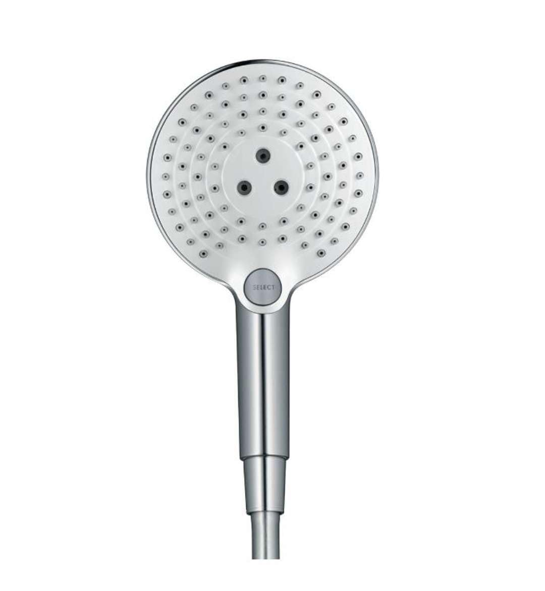 hansgrohe Raindance Select S - Duschkopf, Handbrause mit 3 Strahlarten, Duschbrause, Brausekopf mit Antikalk-Funktion, Weiß/Chrom, 26530400