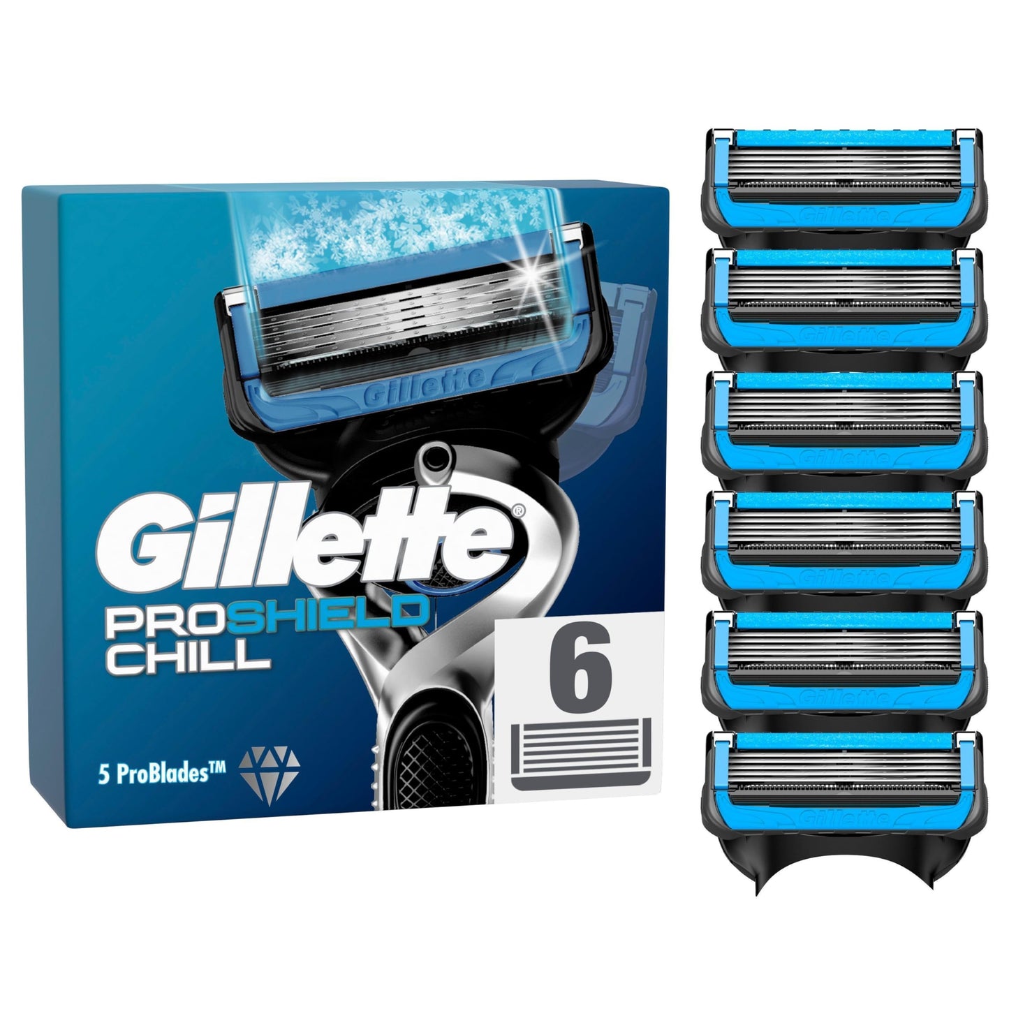 Gillette ProShield Chill Rasierklingen, 6 Original Ersatzklingen für Nassrasierer Herren mit 5-fach Klinge, Kühl-Technologie für angenehme Rasur