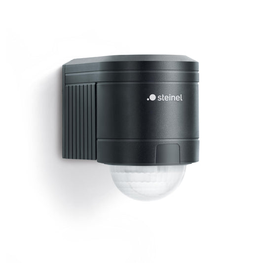 Steinel Bewegungsmelder IS 240 DUO schwarz, 240° Bewegungssensor, 12 m Reichweite, Innen und Außen, inkl. Eckwandhalter, (L x B x H) 100 x 60 x 90 mm