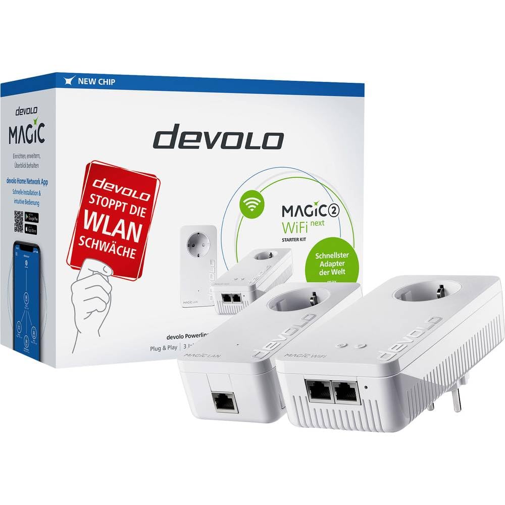 Devolo Magic 2 WiFi Next Starter Kit für Netzwerk Wireless LAN mit hoher Geschwindigkeit über Stromleitungen (2400 Mbps, 3 LAN Verbindungen, G.hn-Technologie)
