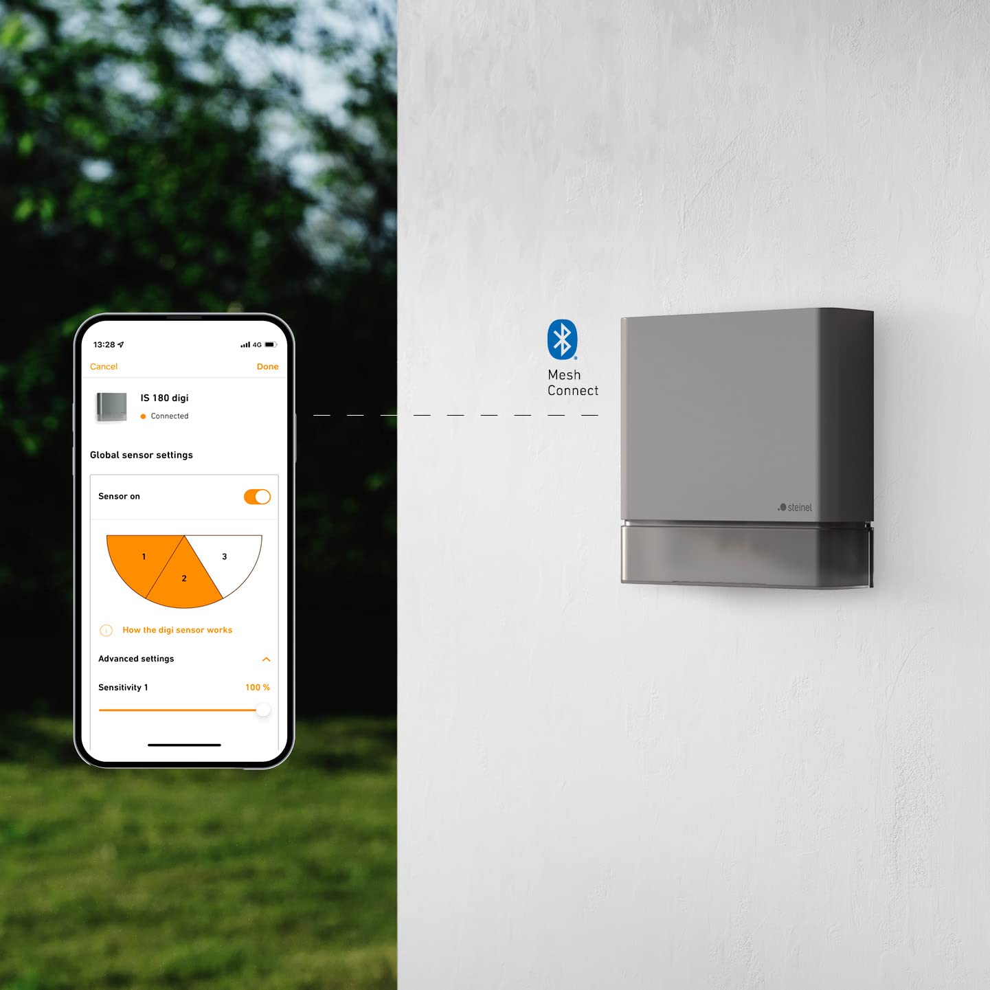 Steinel Bewegungsmelder IS 180 Digi Connect, 180° und 3 Zonen Erfassunsgbereich, Zeitschaltuhr, steuerbar per App, 1000 W, Anthrazit