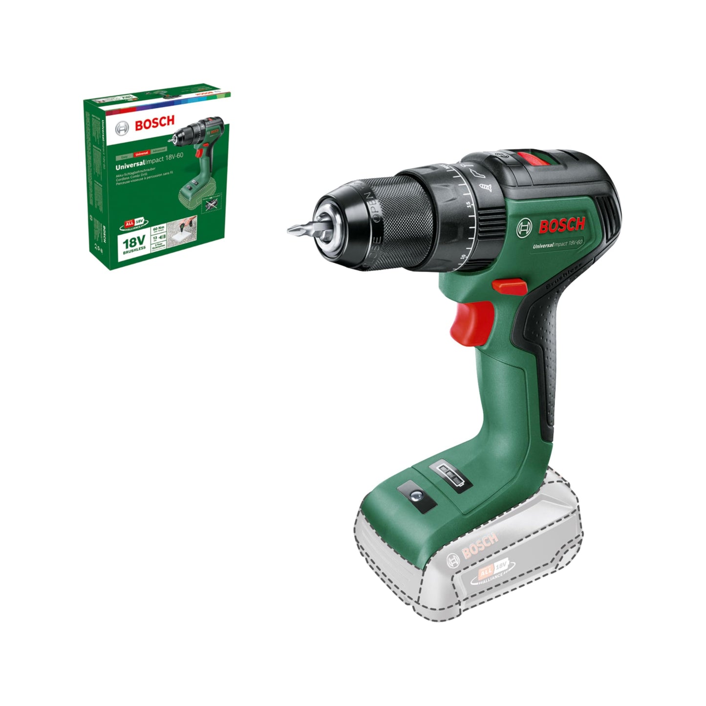 Bosch Akku Schlagbohrschrauber UniversalImpact 18V-60 (ohne Akku, 18 Volt System, im Karton)