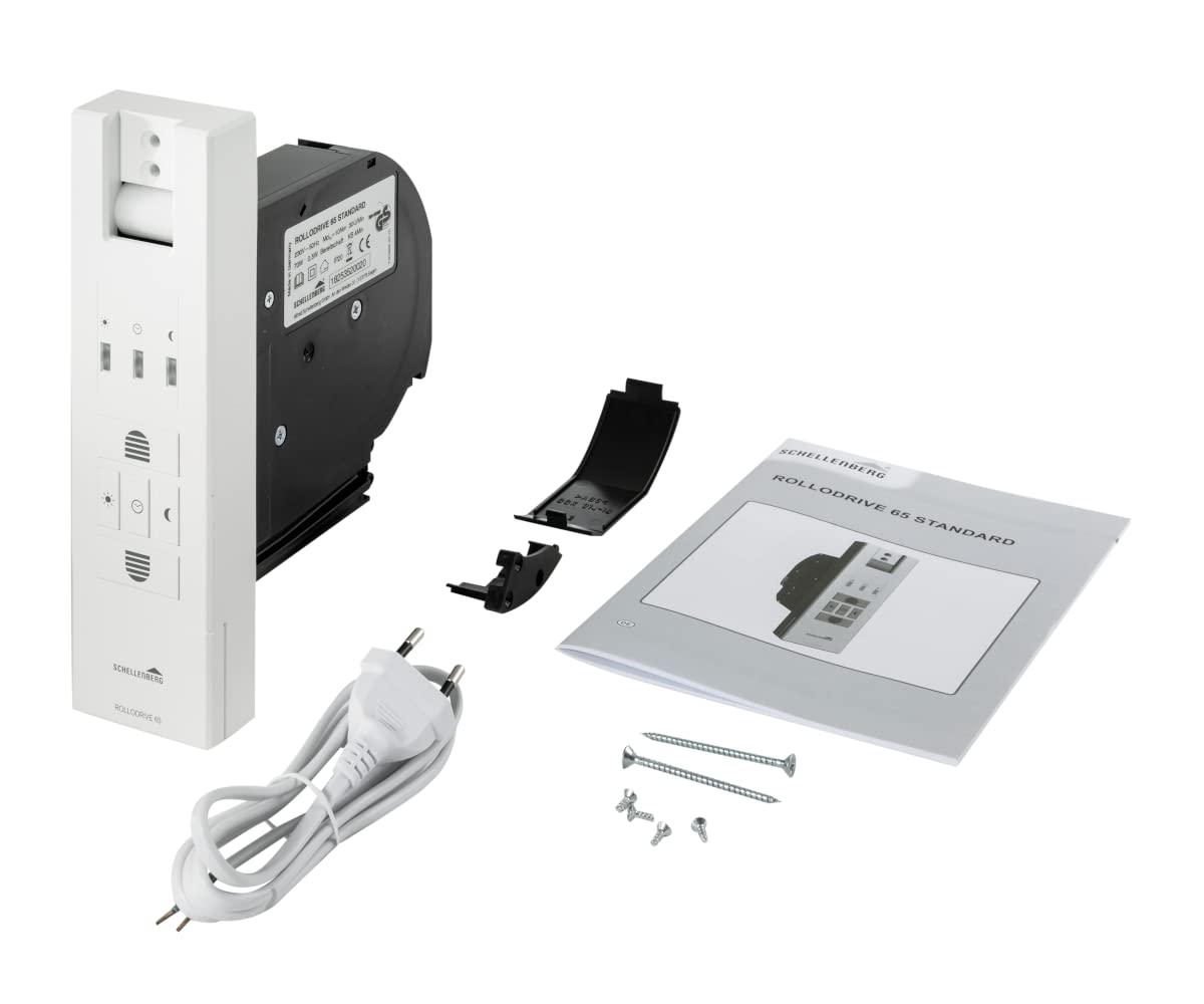 Schellenberg 22765 Elektrischer Gurtwickler Unterputz RolloDrive 65 Standard, Rolladenantrieb bis 6 m² Rollladenfläche,für 23 mm Rolladen-Gurt, Zugkraft max. 45 kg, mit Zeitautomatik, Netzstecker