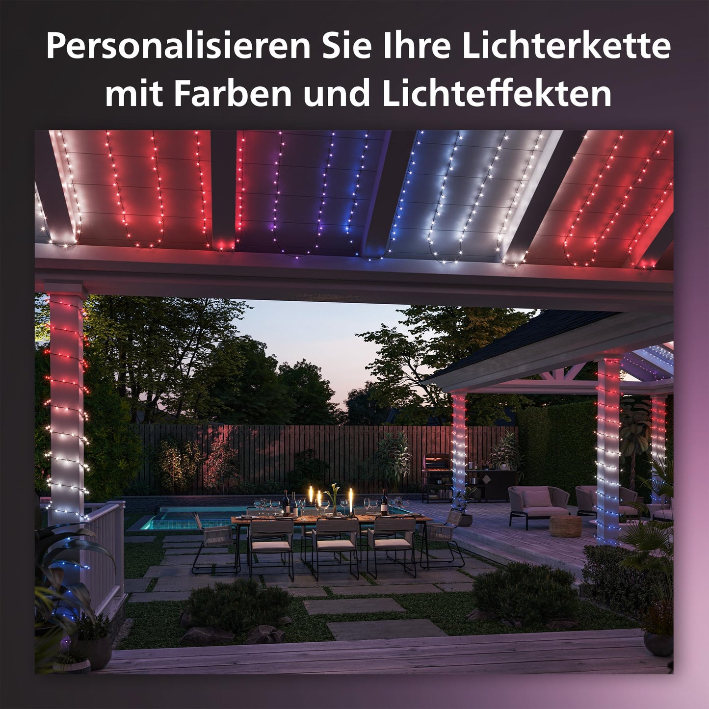 Philips Hue Festavia Lichterkette, White & Color Ambiance, dimmbar, 250 Mini LEDs, 20 m Länge, wasserdicht, kompatibel mit Amazon Alexa (Echo & Echo Dot)
