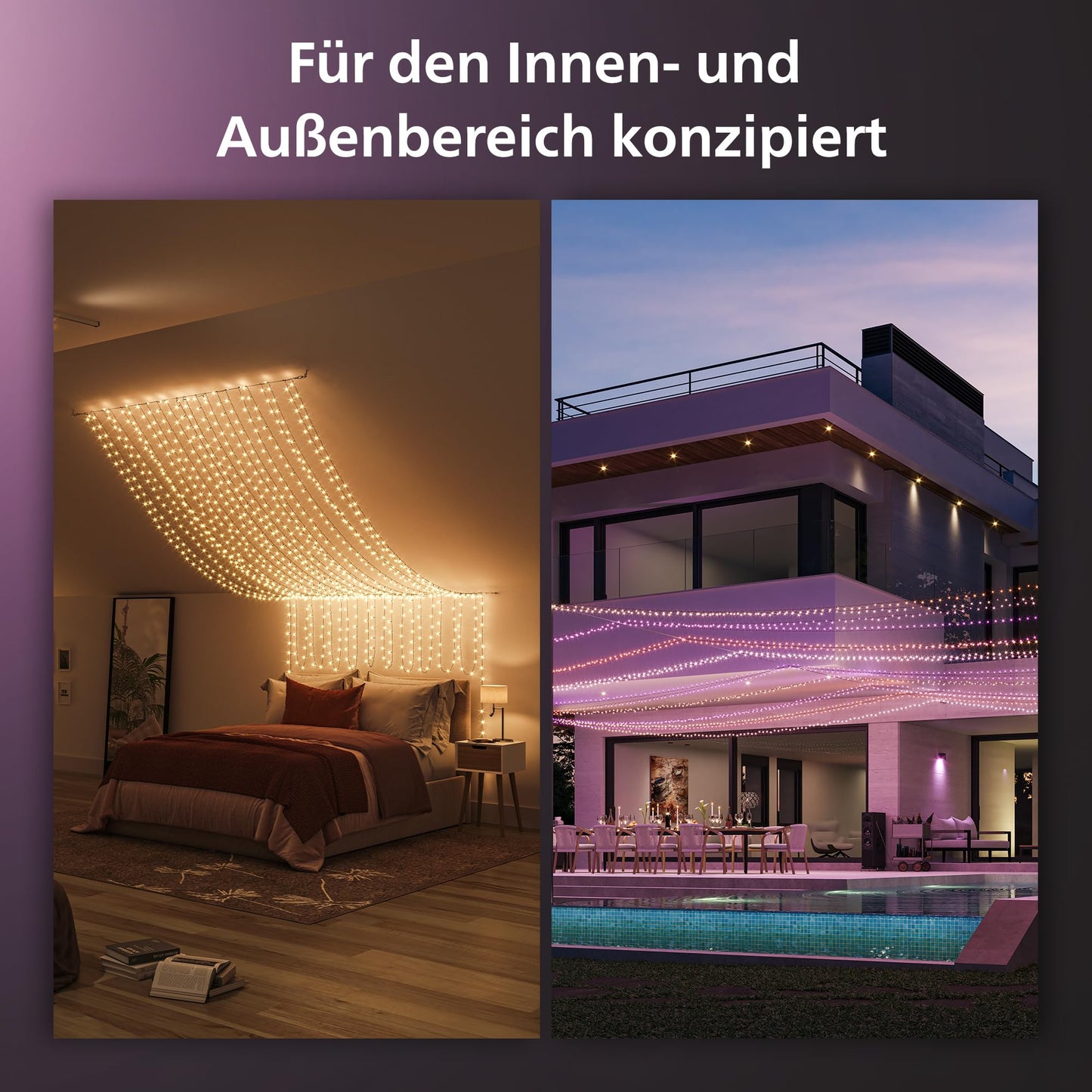 Philips Hue Festavia Lichterkette, White & Color Ambiance, dimmbar, 250 Mini LEDs, 20 m Länge, wasserdicht, kompatibel mit Amazon Alexa (Echo & Echo Dot)