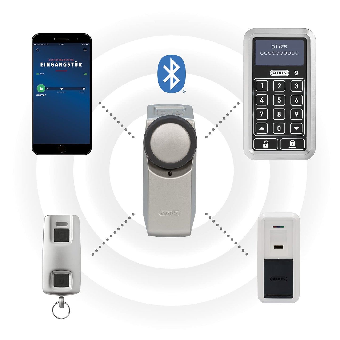 ABUS HomeTec Pro Bluetooth CFA3100 - Elektronisches Türschloss - Haustür per App auf dem Smartphone öffnen und verriegeln - mit Zugangskontrolle - Weiß
