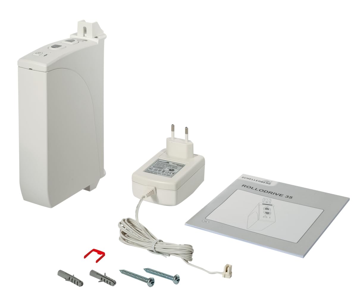 Schellenberg 22735 Elektrischer Gurtwickler Aufputz RolloDrive 35, bis 4 m² Rollladenfläche, für 14 bis 15 mm Gurtbreite, Zugkraft 12 kg, mit Zeitautomatik und Netzteil