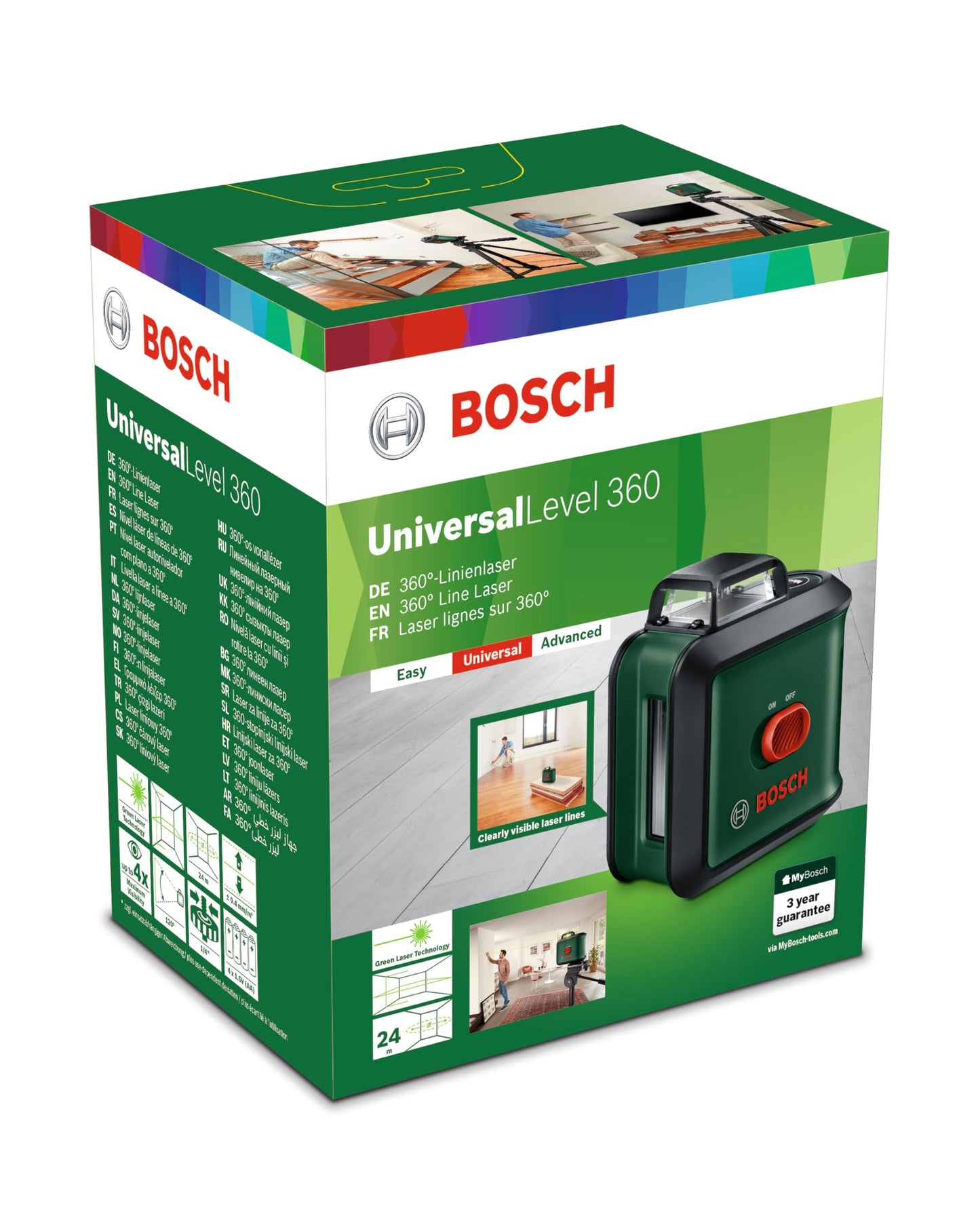 Bosch Kreuzlinienlaser UniversalLevel 360 (vertikale + horizintale Laserlinien inkl. 360° zum Ausrichten im ganzen Raum)