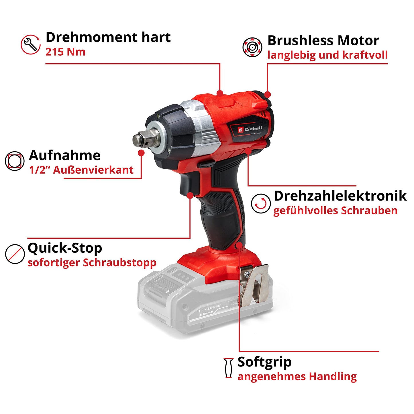 Einhell Professional Akku Schlagschrauber TP-CW 18 Li BL Solo Power X-Change (18 V, 215 Nm, Brushless, Außenvierkant-Aufnahme, Bit-Adapter, LED Licht, ohne Akku)