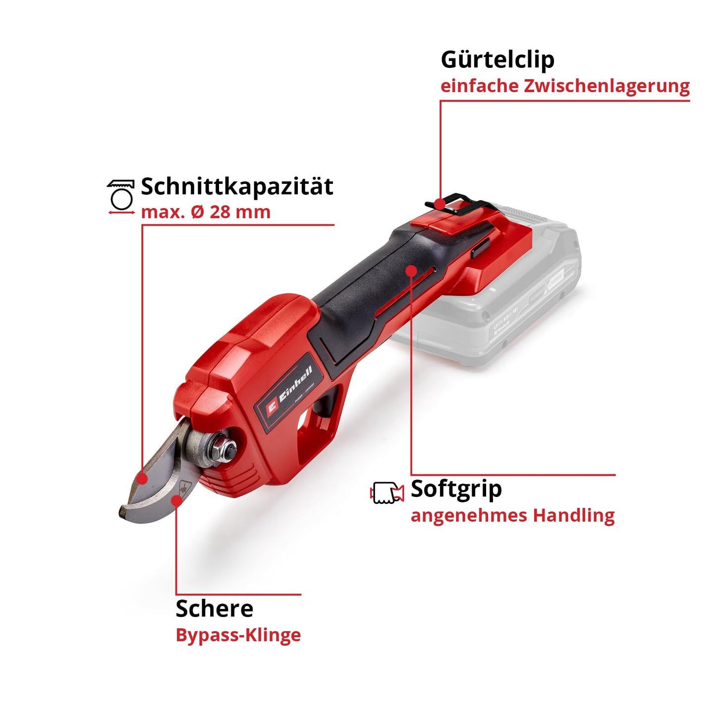 Einhell Akku-Astschere GE-LS 18 Li-Solo Power X-Change (18 V, Li-Ion, bis 28 mm Aststärke, Bypass-Klingen, Sicherheitsschalter, Softgrip, ohne Akku und Ladegerät)