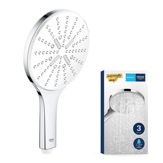 GROHE Vitalio SmartActive 150, Duschkopf wassersparend, 9l pro Min (Handbrause mit 3 Strahlarten, Antikalk-System, Universalanschluss passend zu Standard-Duschschläuchen), chrom, 26597000