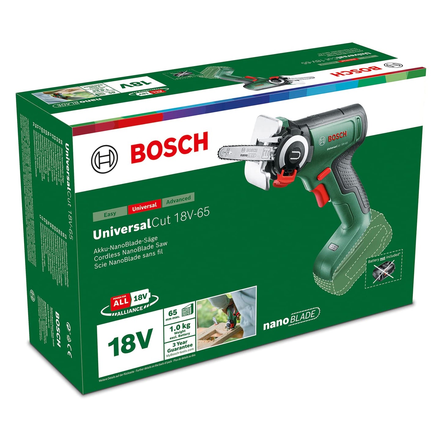 Bosch Akku-NanoBlade-Säge UniversalCut 18V-65 (schnelle Freihandschnitte in Holz und Plastik; max. Schnitttiefe 65 mm; 18-Volt-System; ohne Akku)