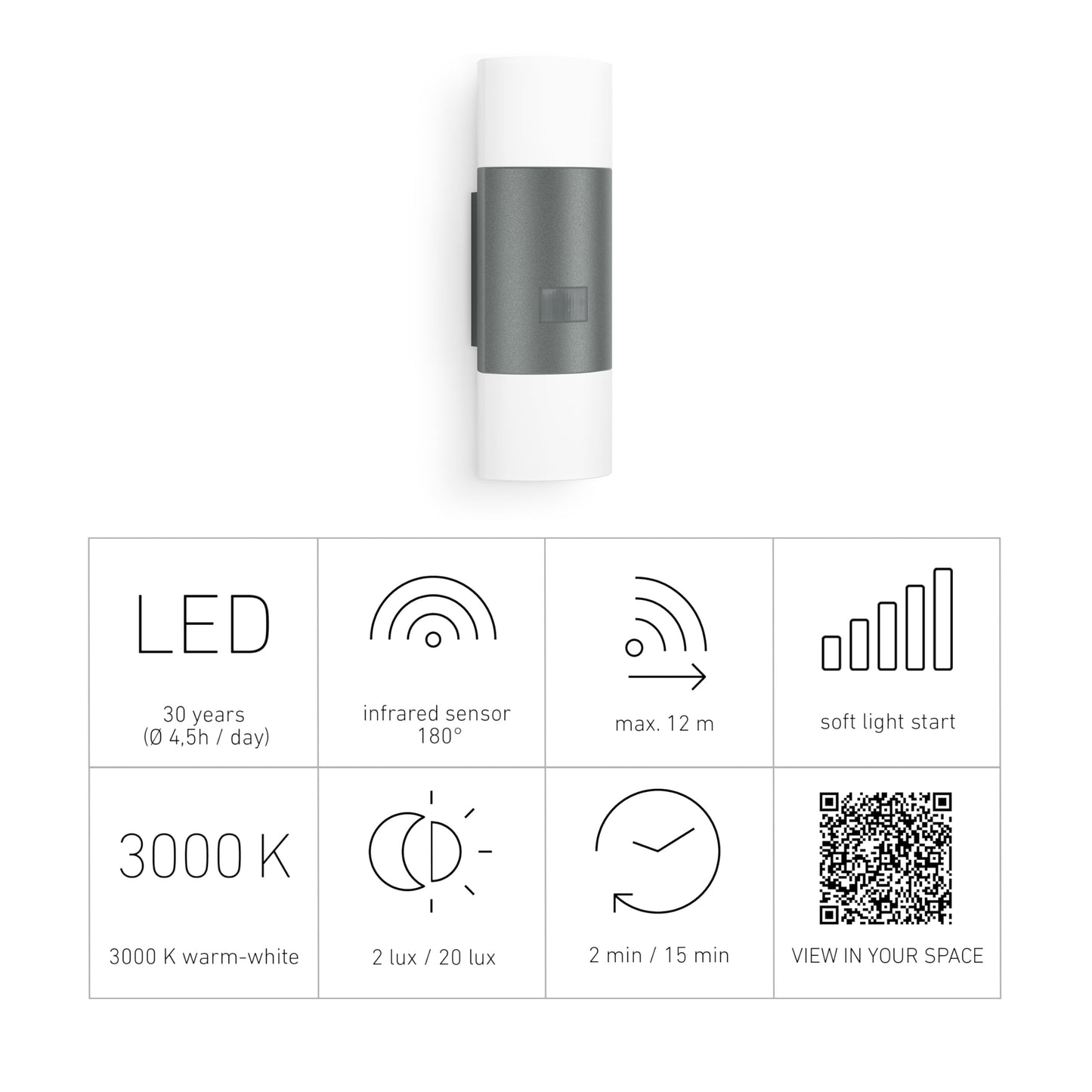 Steinel LED Außenleuchte L 910 S anthrazit, Wandleuchte mit 180° Infrarot Bewegungsmelder, 12m Reichweite, Dauerlicht, Softlichtstart, IP44 als Außenbeleuchtung geeignet