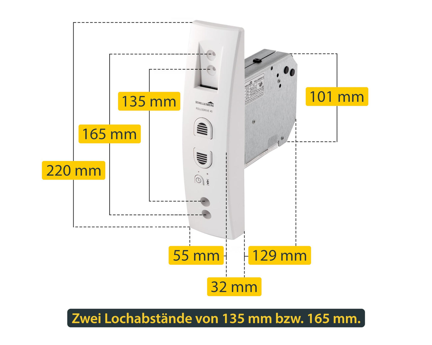 Schellenberg 22745 Elektrischer Rolladen Gurtwickler Unterputz RolloDrive 45, bis 4 m² Rollladenfläche, 23 mm Gurtbreite, mit Zeitautomatik und Netzteil