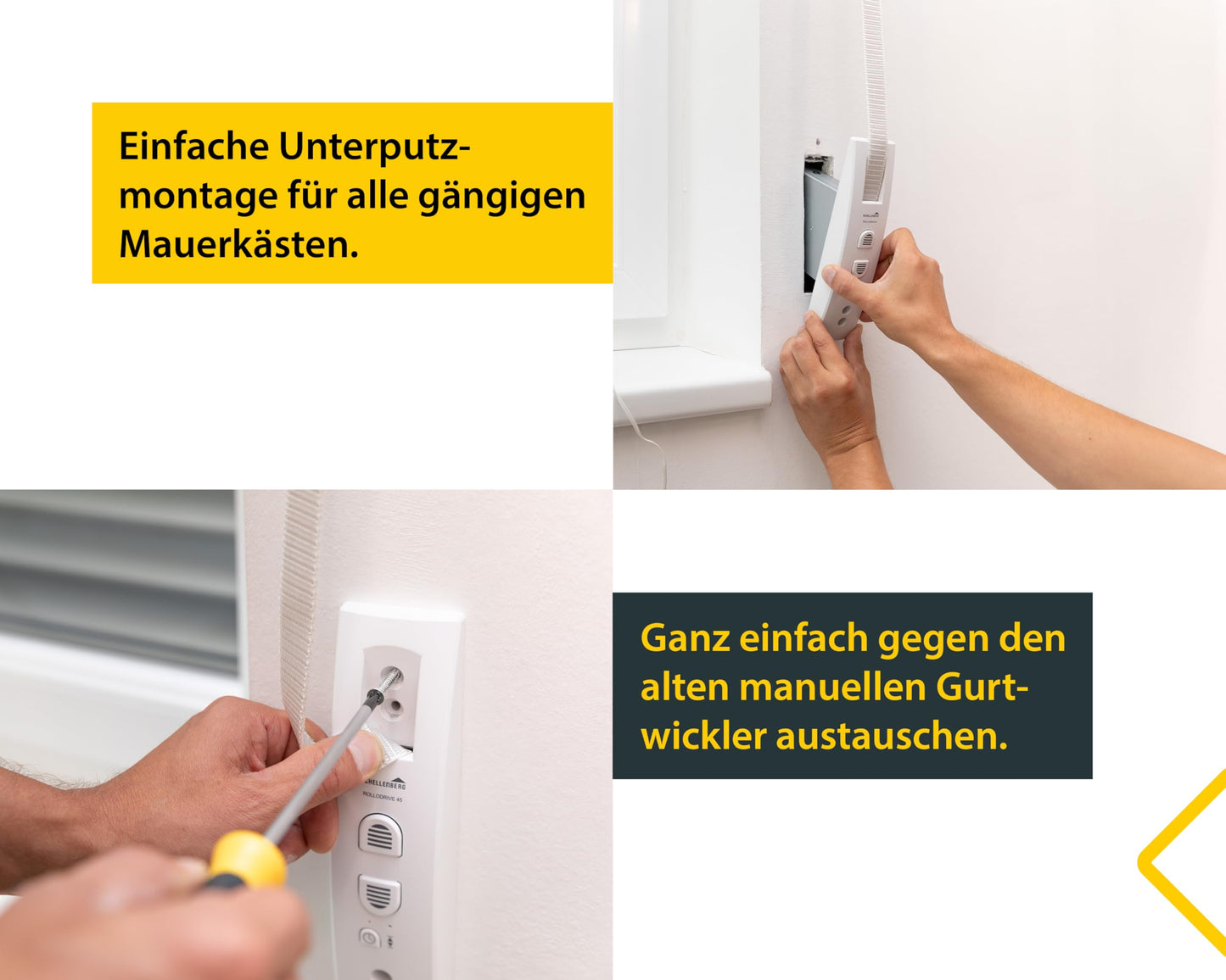 Schellenberg 22745 Elektrischer Rolladen Gurtwickler Unterputz RolloDrive 45, bis 4 m² Rollladenfläche, 23 mm Gurtbreite, mit Zeitautomatik und Netzteil